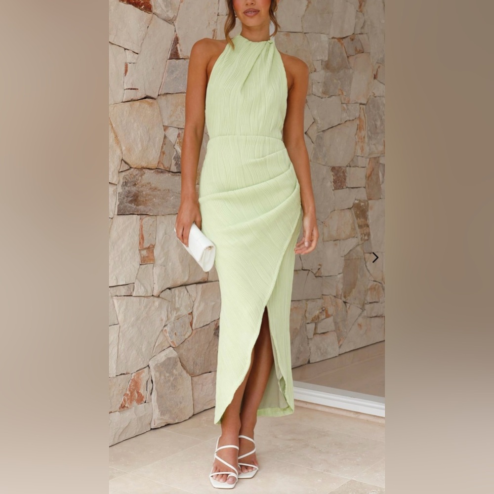 Pleated light green dress for wedding or any formal occasion